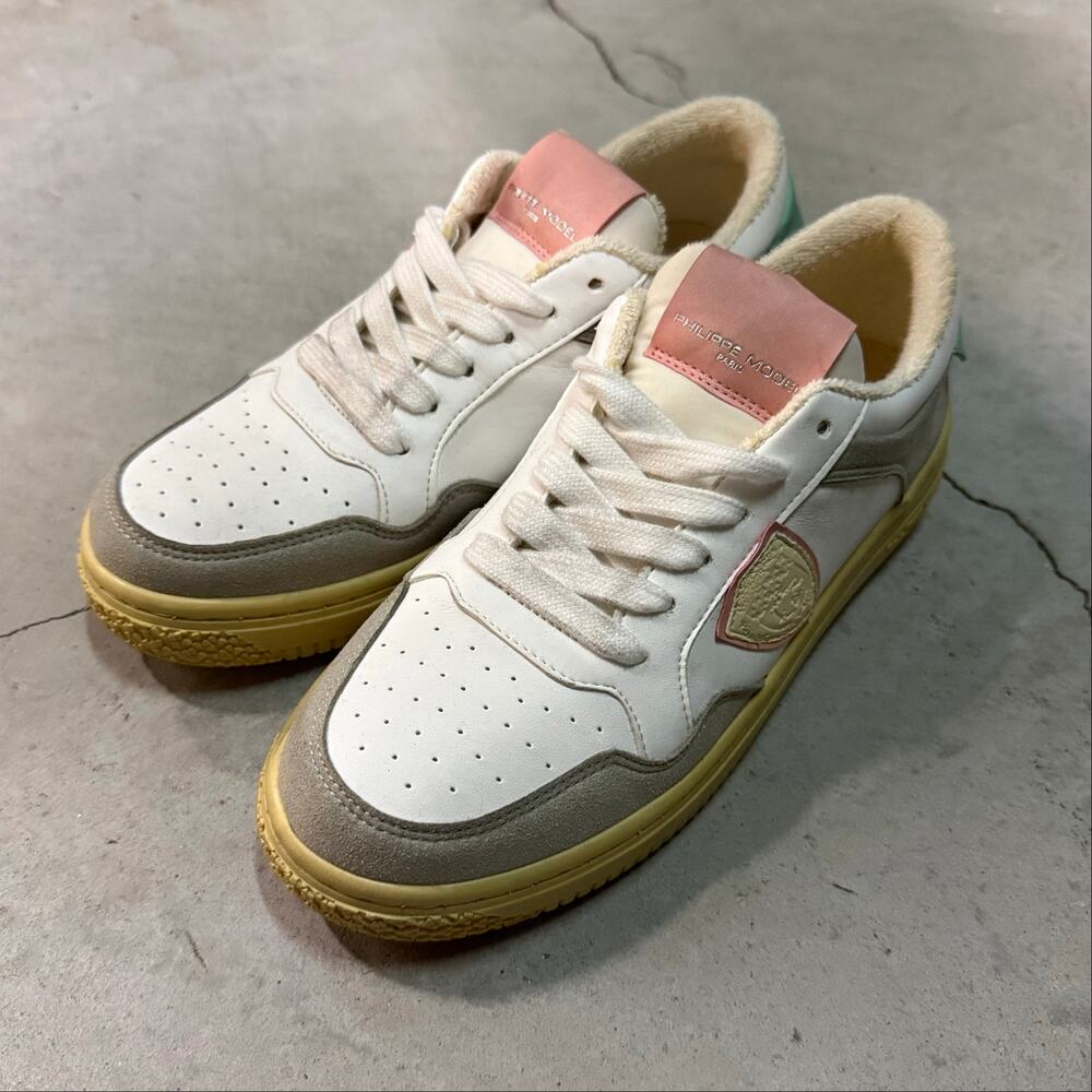Philippe Model Paris ACBC White Pink Mint Leather Low Sneakers Womens 36